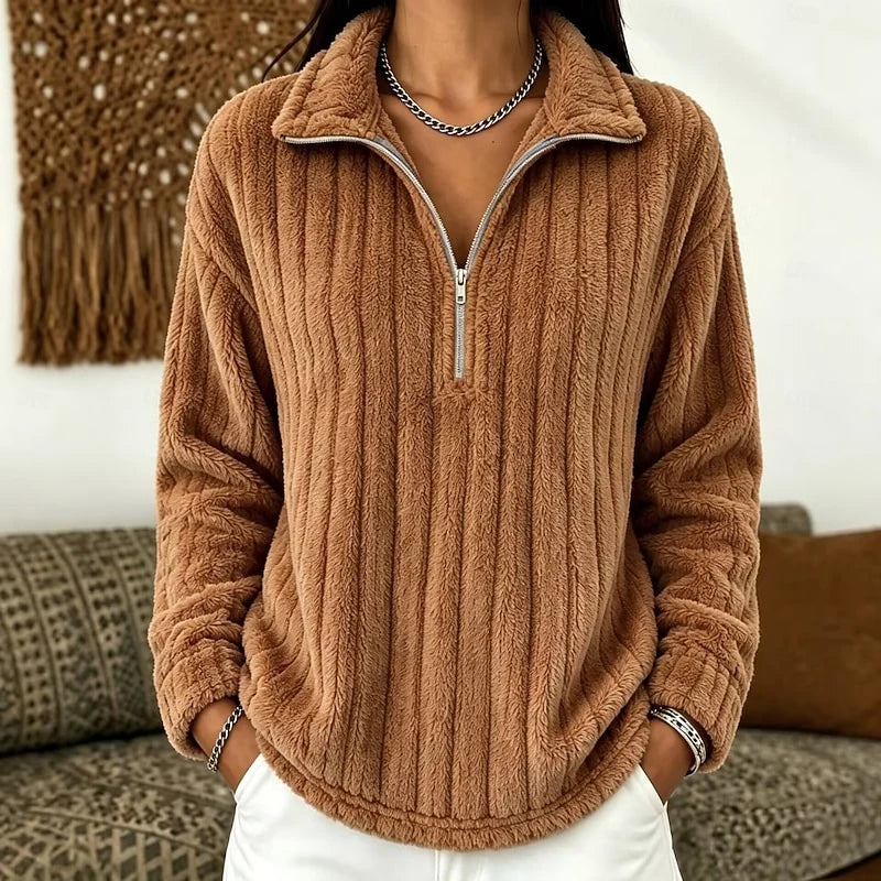 Women’s Textured Quarter-Zip Pullover Cozy Relaxed Fit 5