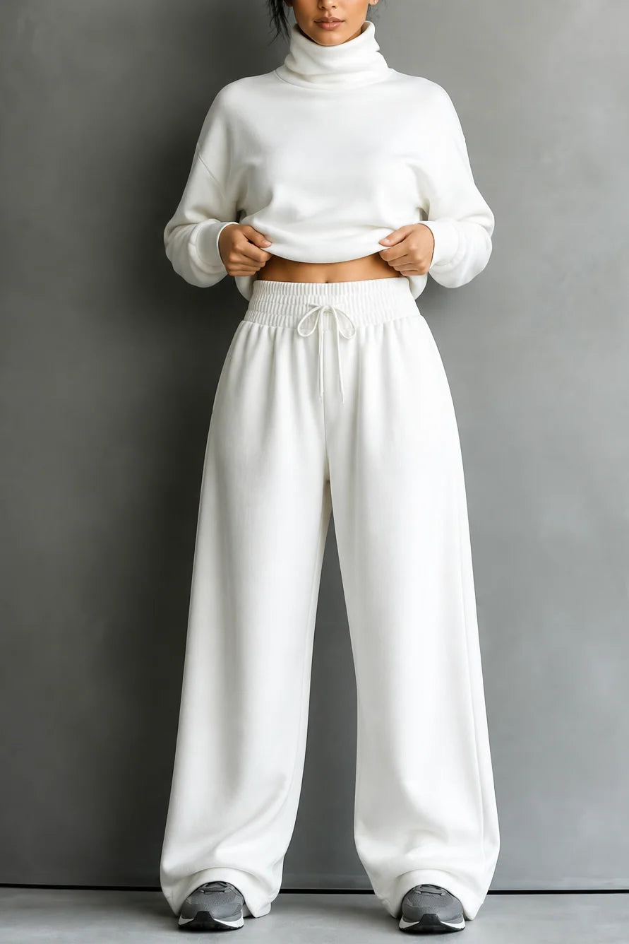 Women’s Two-Piece Turtleneck Top and Wide-Leg Pants Set Comfortable Casual Outfit 11