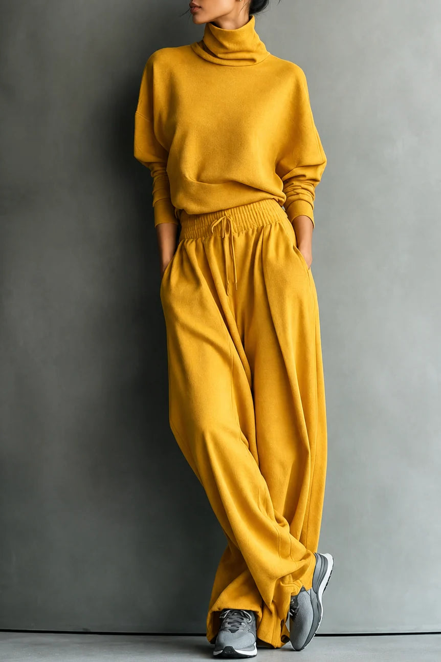 Women’s Two-Piece Turtleneck Top and Wide-Leg Pants Set Comfortable Casual Outfit 13