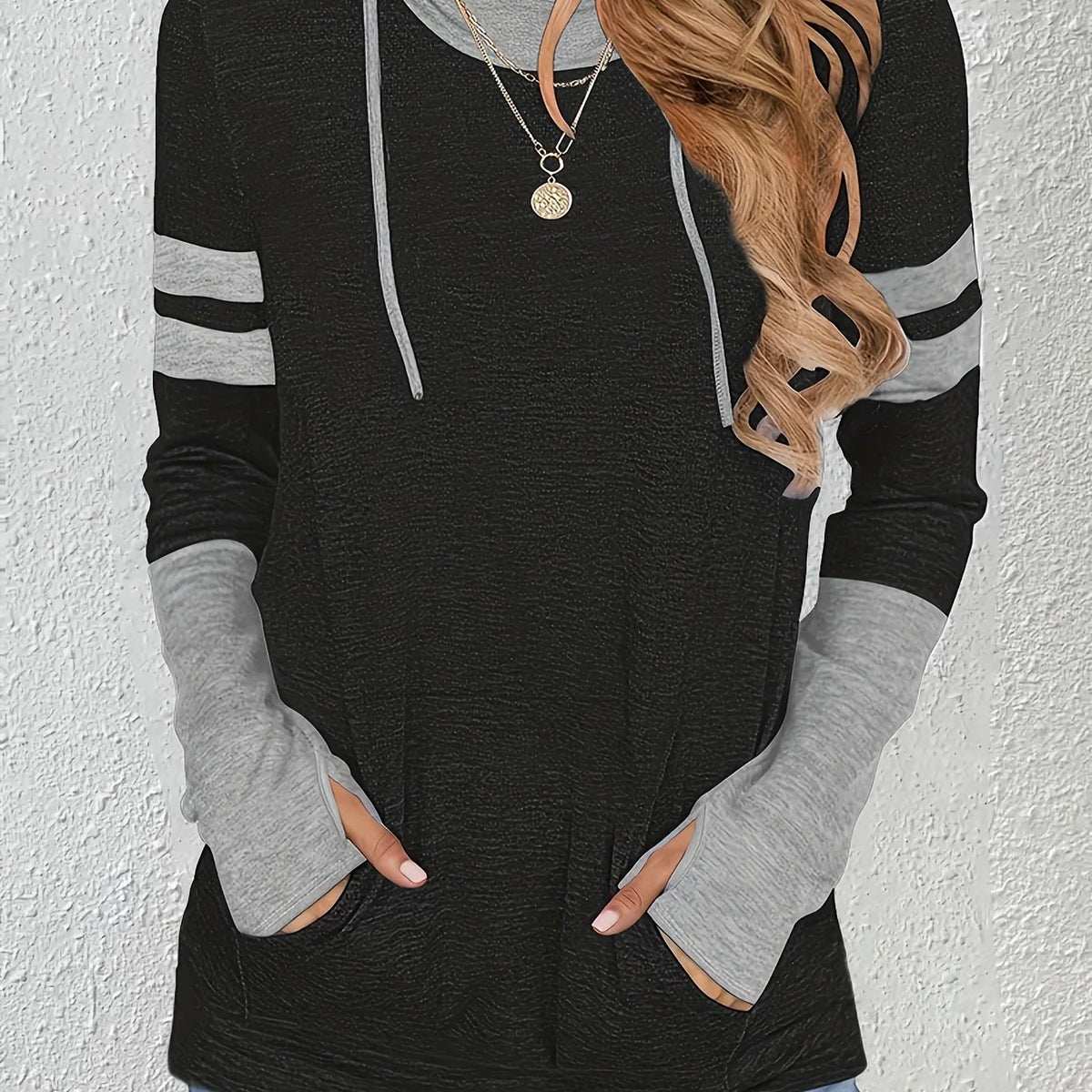 Women’s Two-Tone Hoodie Relaxed Fit with Drawstring and Pockets 0