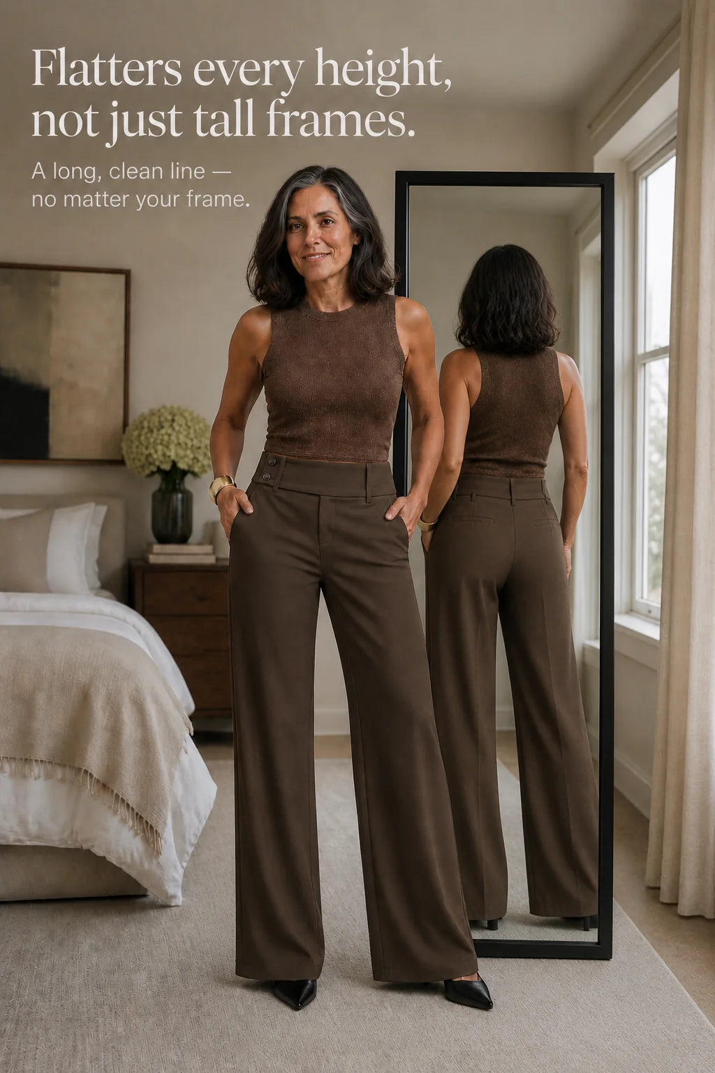 Women’s Wide-Leg High-Waisted Dress Trousers with Structured Waistband 6