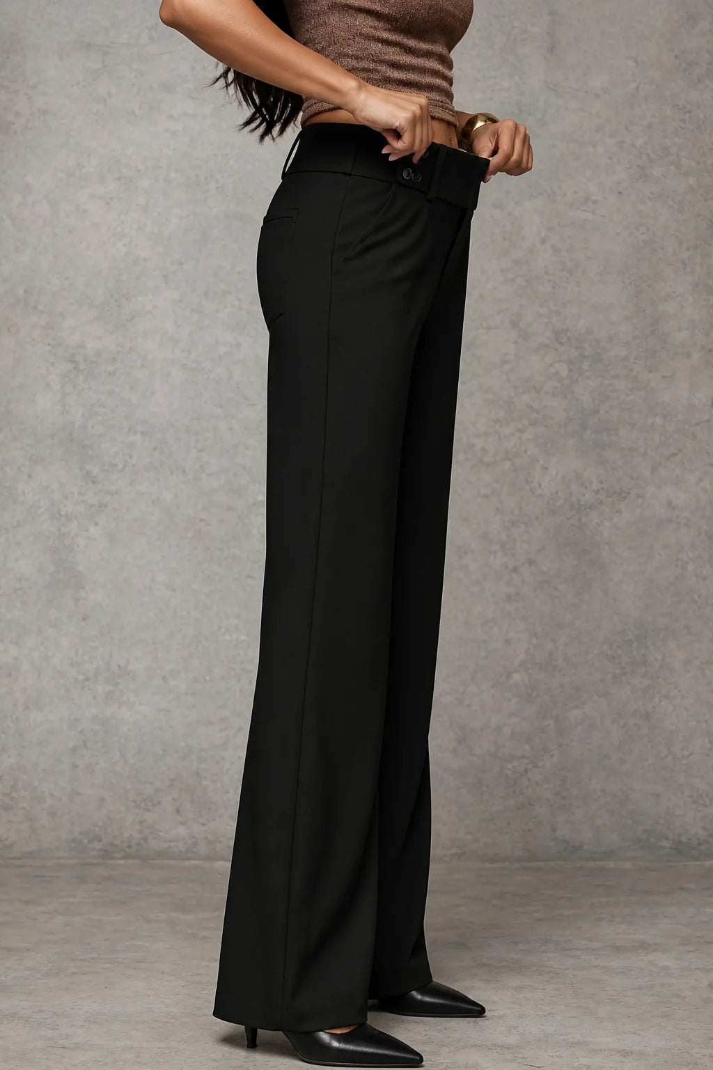Women’s Wide-Leg High-Waisted Dress Trousers with Structured Waistband 9