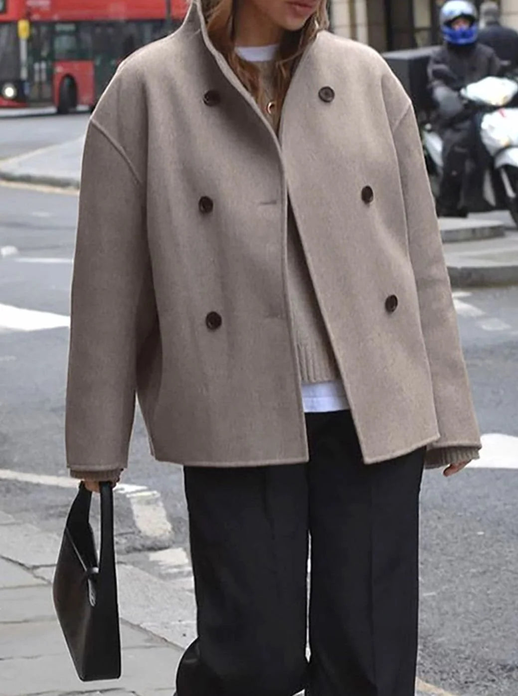 Women’s Wool Pea Coat Double-Breasted Stand Collar 4