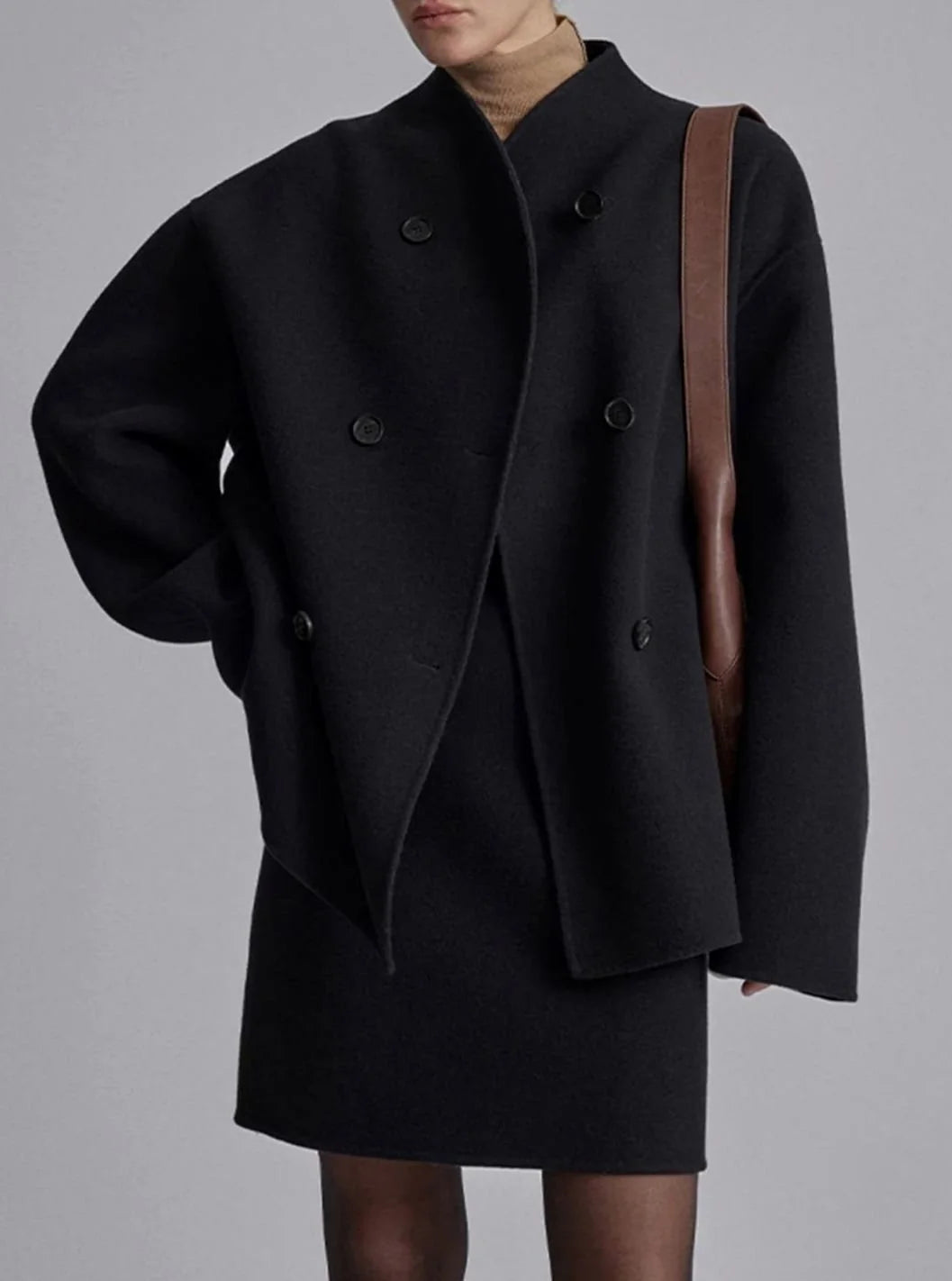 Women’s Wool Pea Coat Double-Breasted Stand Collar 8