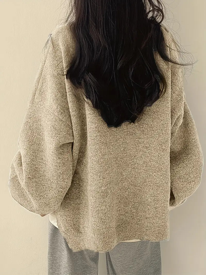 Women's Oversized Jumper with Round Neck and Melange Knit in Beige