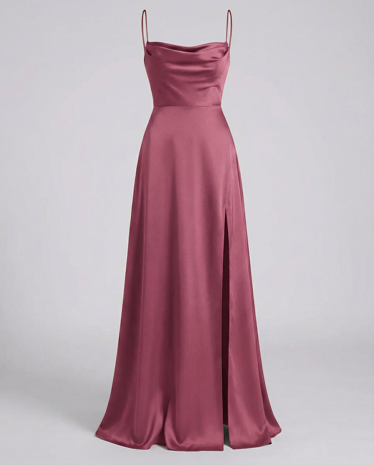 Women's Cowl Neck Maxi Dress with Thin Straps and Side Slit in Pink