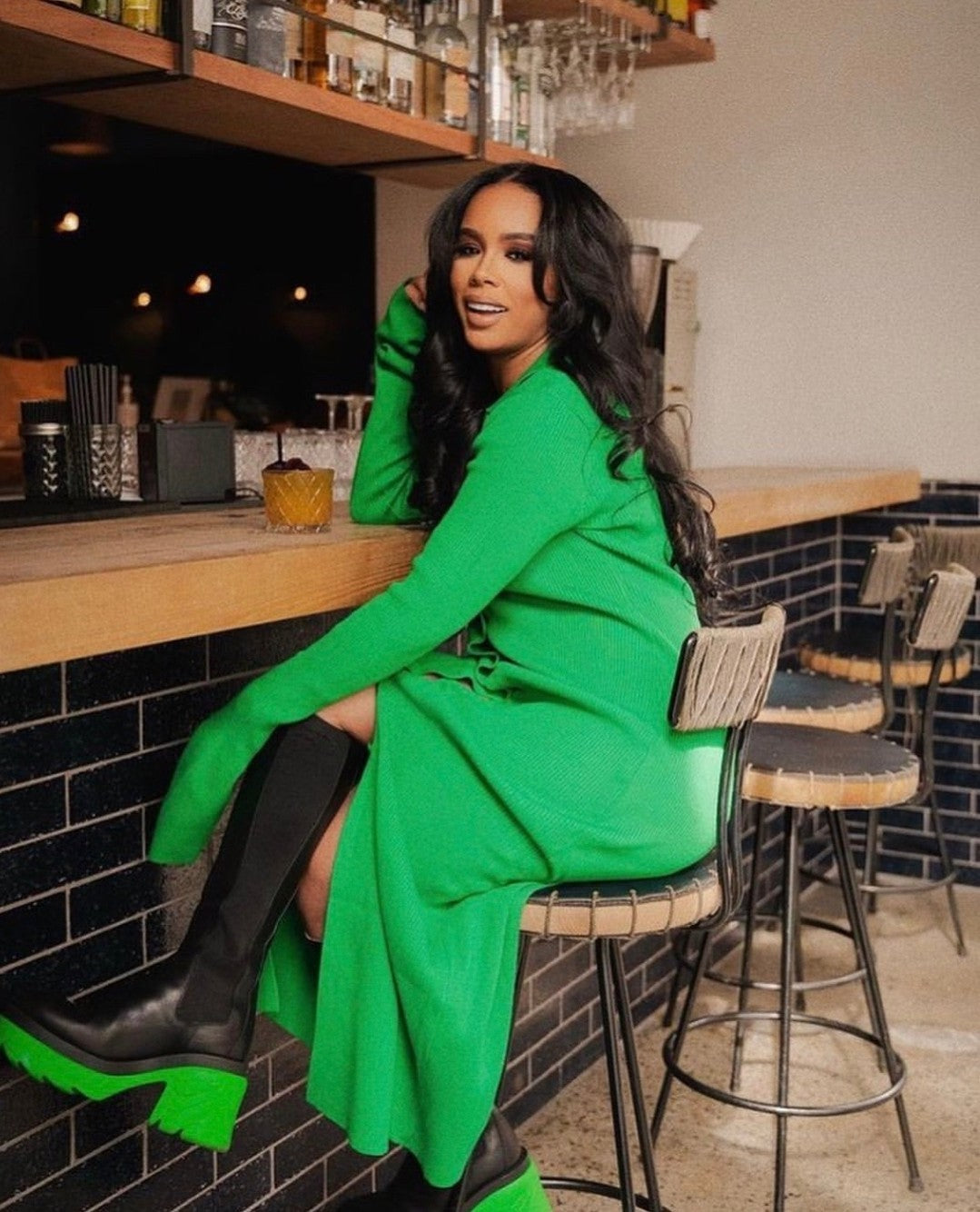 Women's Ribbed Knit Maxi Dress with Polo Collar and Button Front in Forest Green