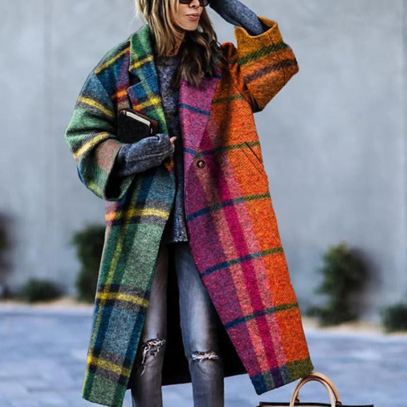 Women's Oversized Coat with Lapels and Button Fastening in Orange