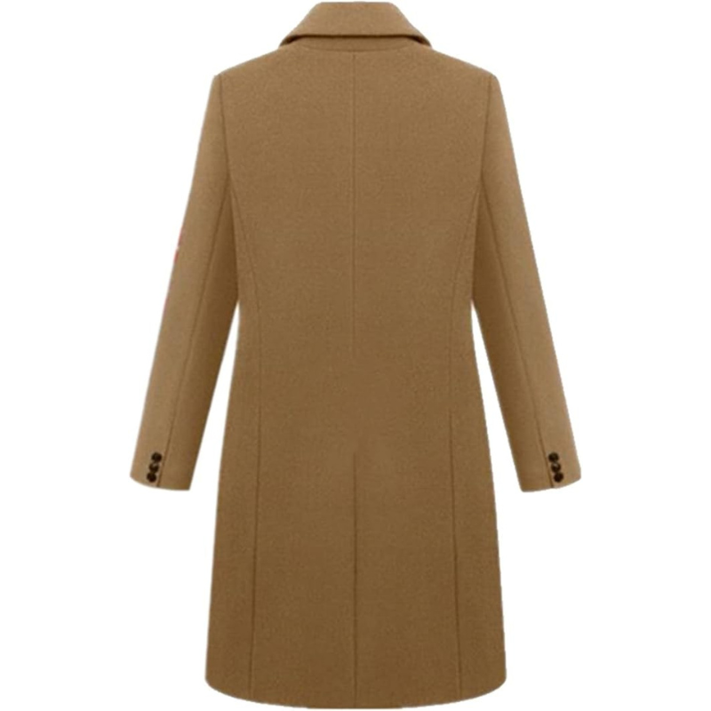 Women's Double-Breasted Coat with Lapels and Flap Pockets in Khaki
