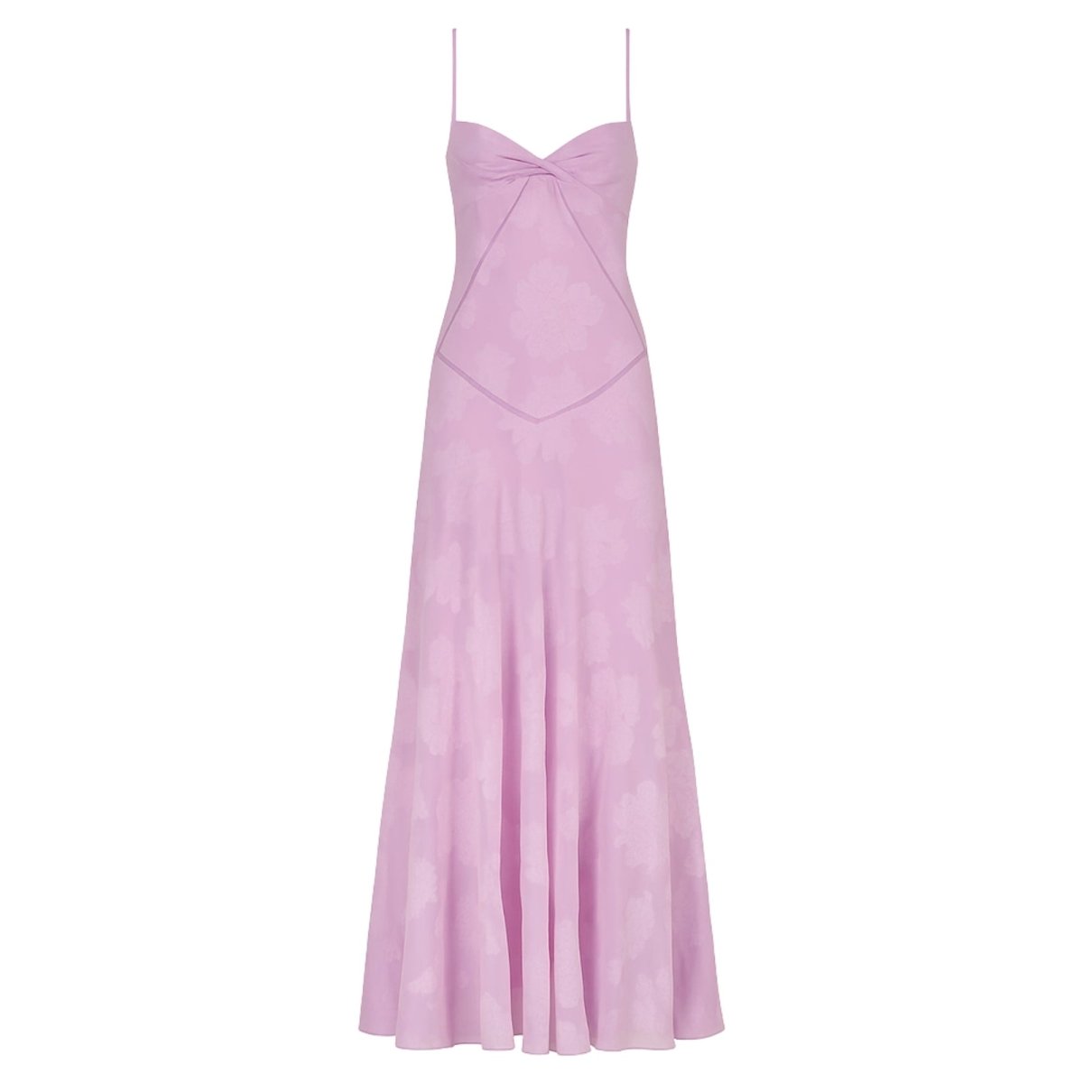 Women's Floral Maxi Dress with Thin Straps and Deep Neckline in Pink