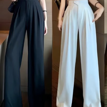 Women's High-Waist Wide-Leg Trousers with Front Pleats
