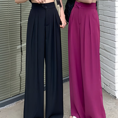 Women's High-Waist Wide-Leg Trousers with Front Pleats