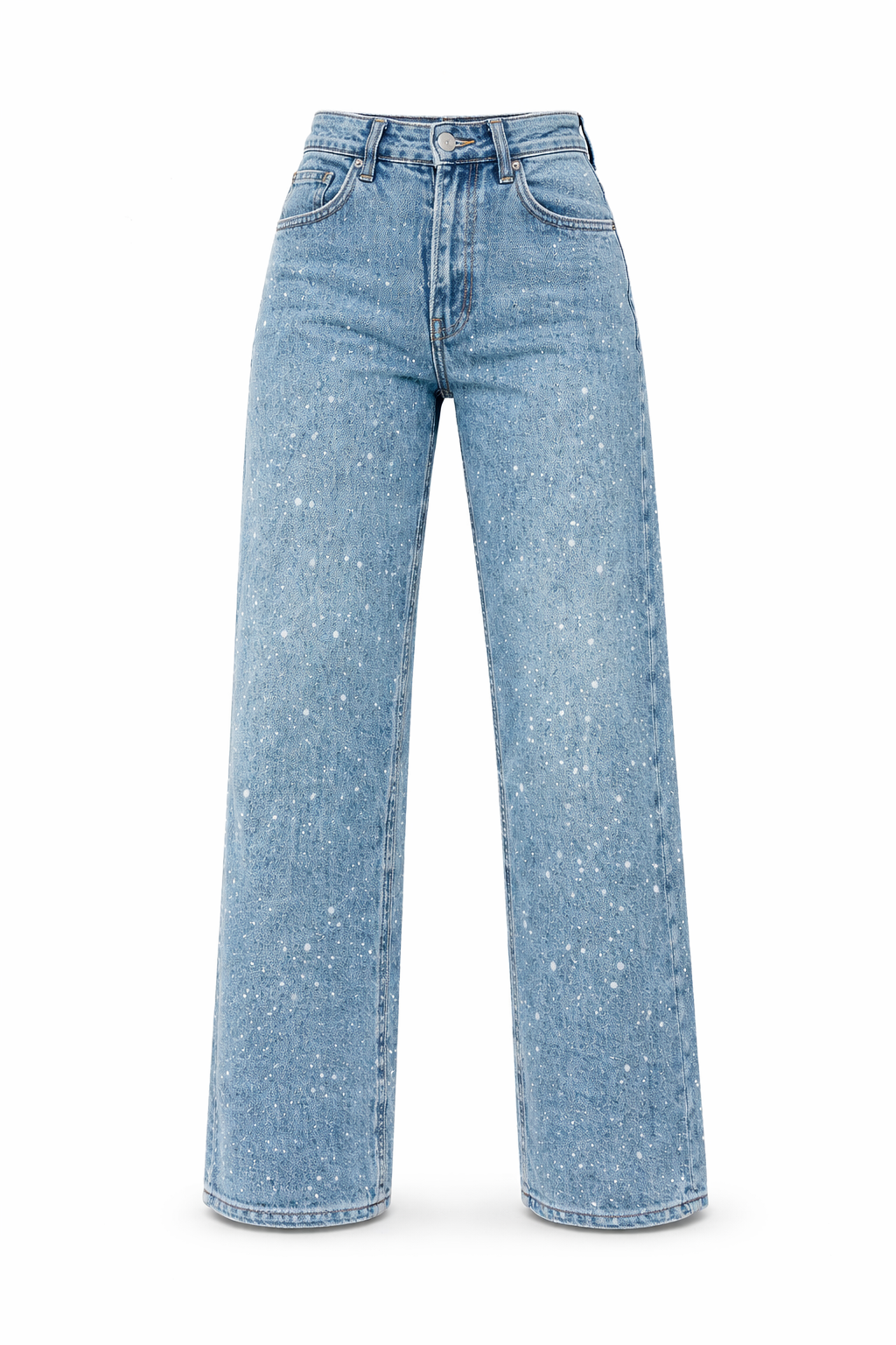 Women's High-Waisted Wide-Leg Jeans with Sparkling Embellishments in Blue