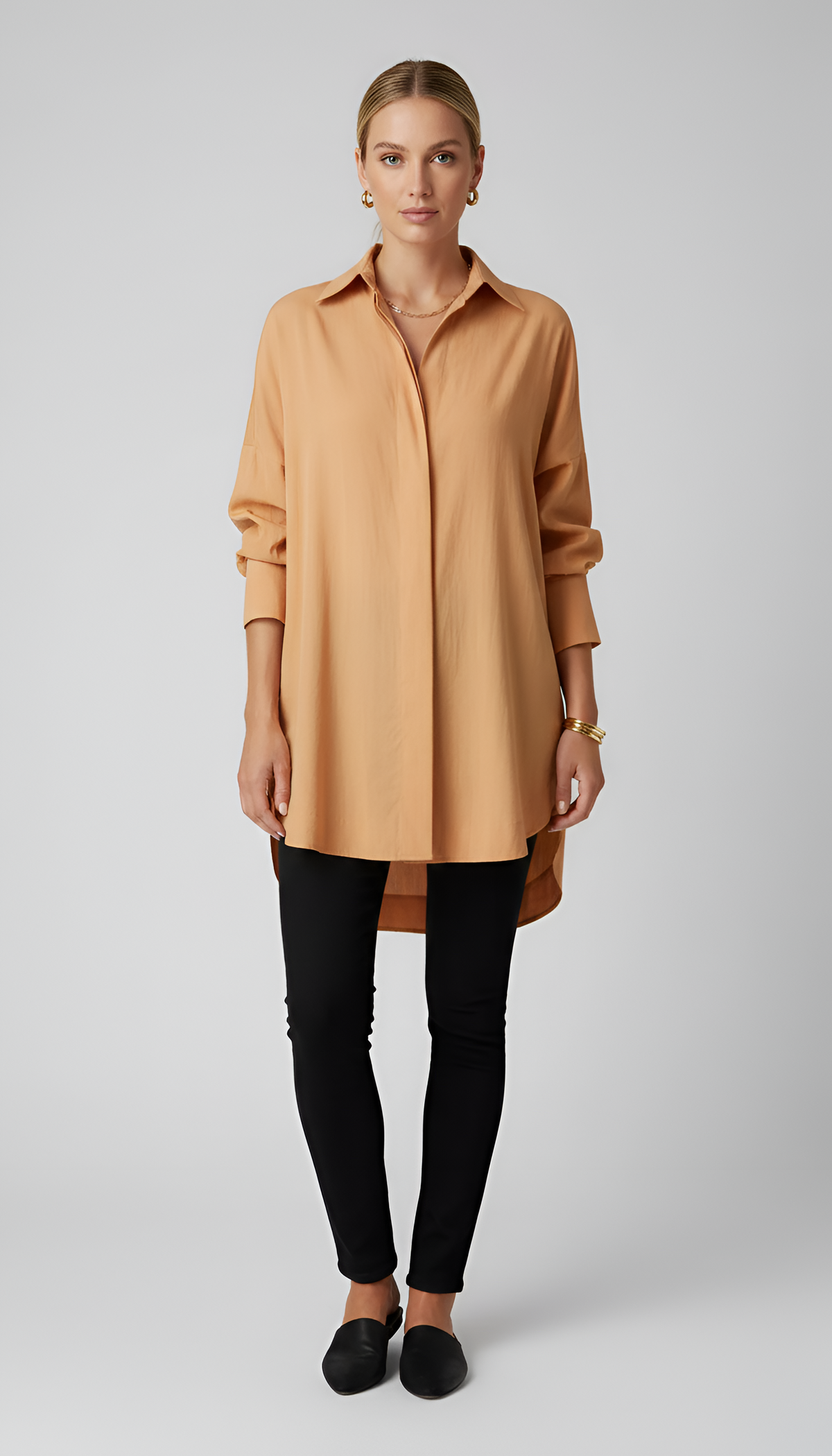 Women's Loose-Fit Shirt with Elongated Rounded Back in Yellow