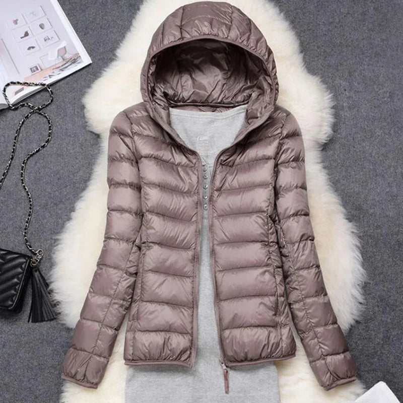 Women's Quilted Hooded Jacket with Zip Fastening in Navy
