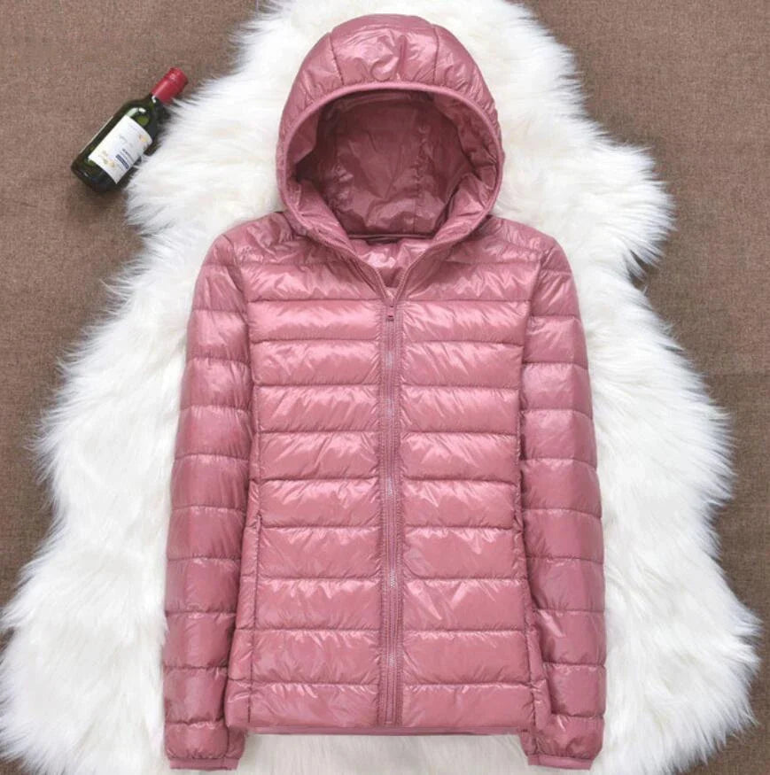Women's Quilted Hooded Jacket with Zip Fastening in Pink