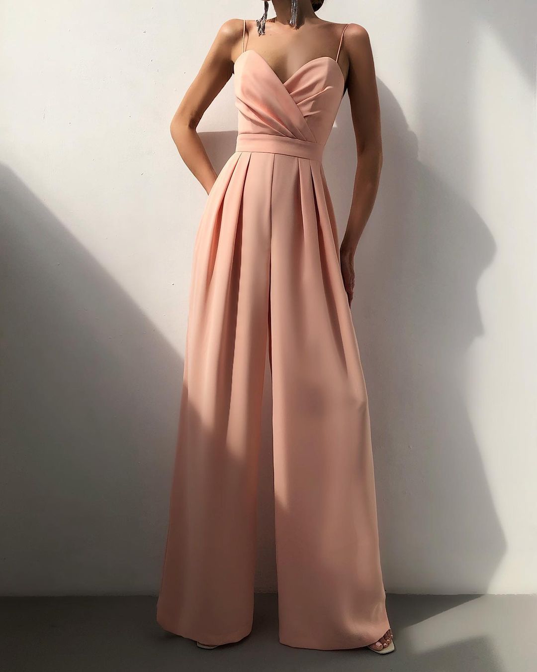 Women's Strappy Jumpsuit with Wrap Bodice and Wide Legs in Pink