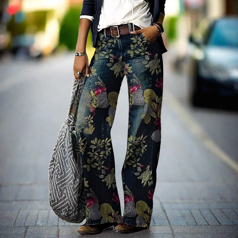 Women's Wide-Leg Jeans with All-Over Print, Full Length in Floral Print