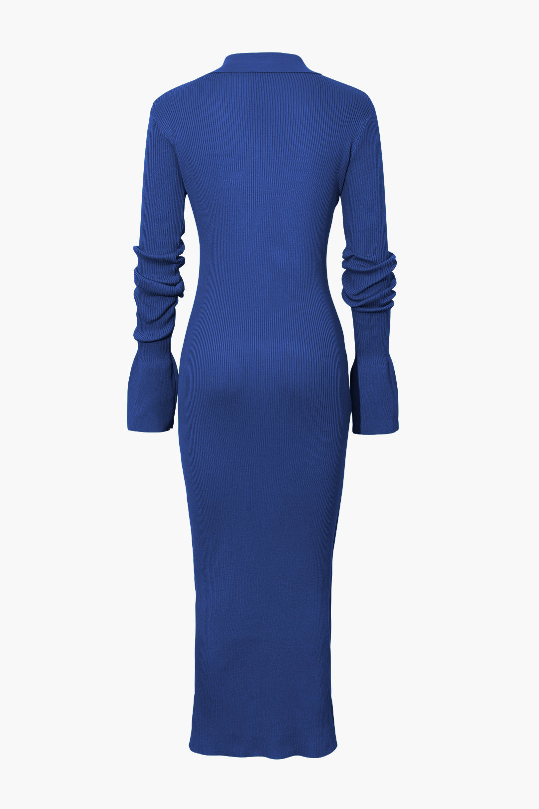 Women's Ribbed Knit Maxi Dress with Polo Collar and Button Front in Navy