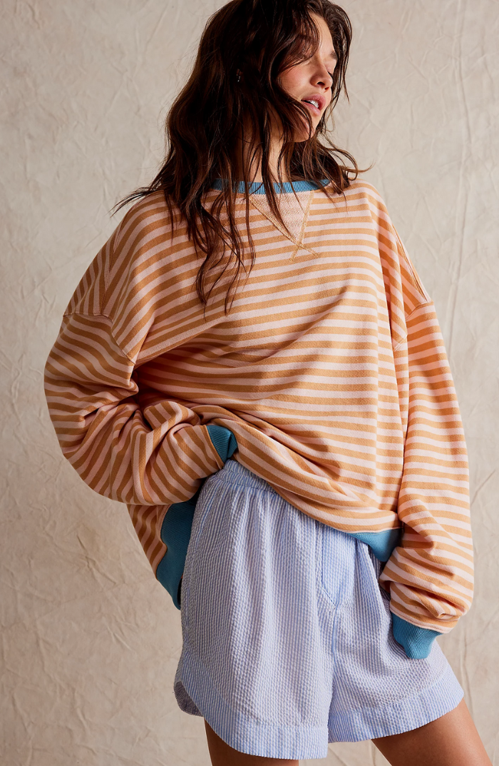 Women's Striped Oversized Jumper with Contrast Trim in Orange