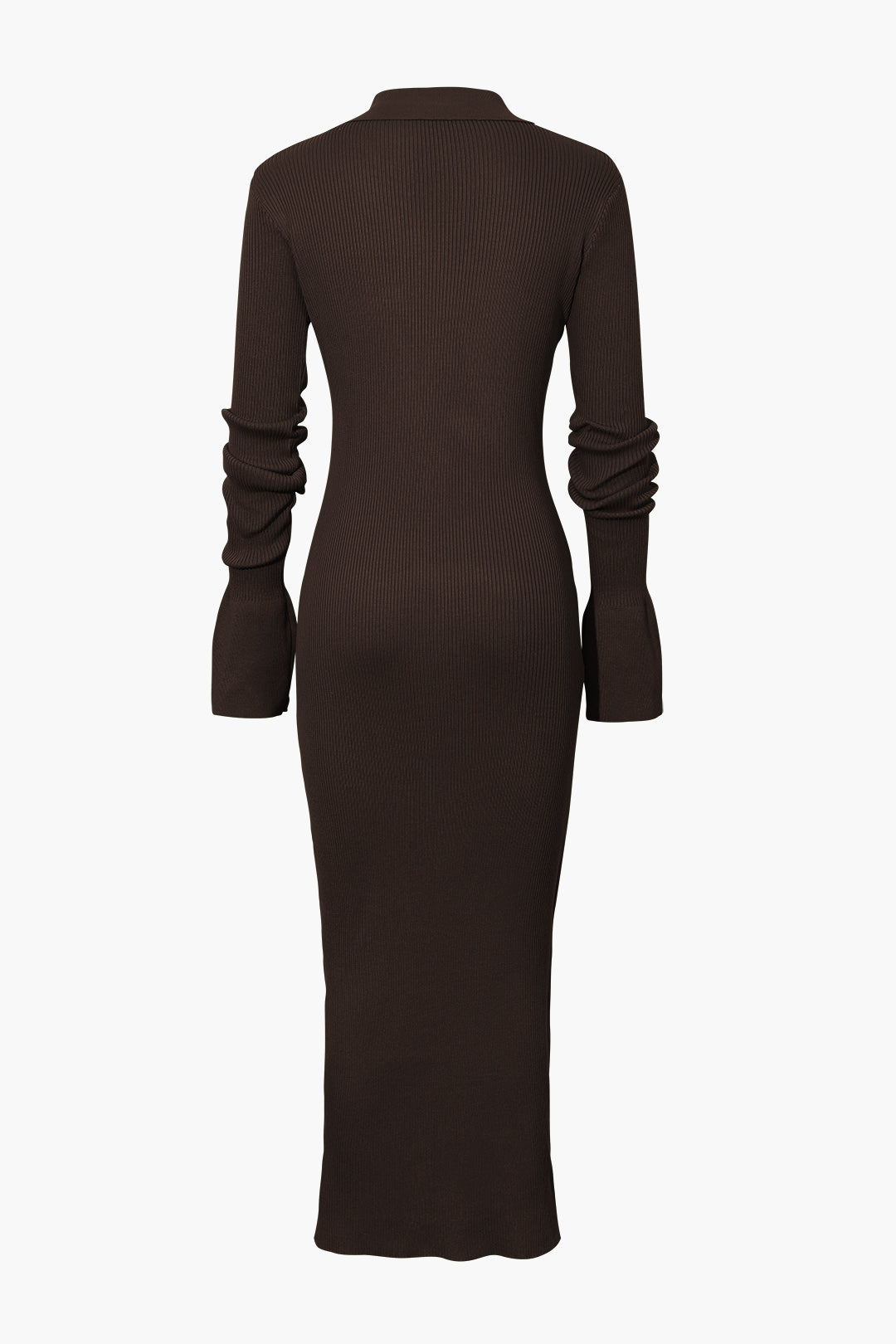 Women's Ribbed Knit Maxi Dress with Polo Collar and Button Front in Coffee