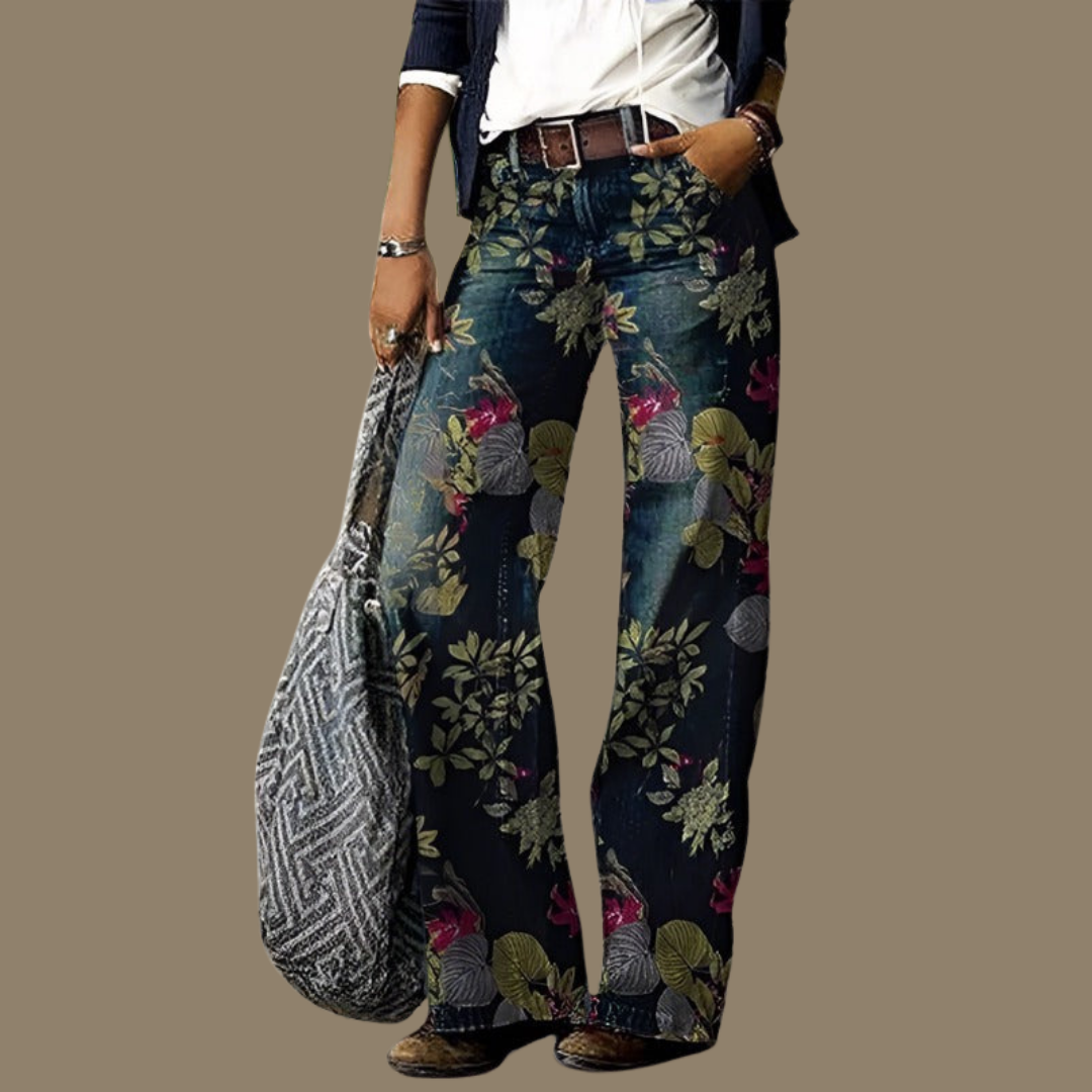 Women's Wide-Leg Jeans with All-Over Print, Full Length in Floral Print