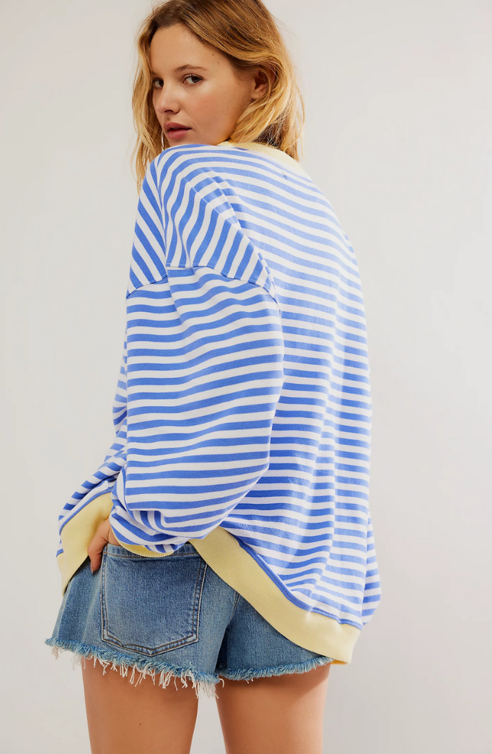 Women's Striped Oversized Jumper with Contrast Trim in Blue