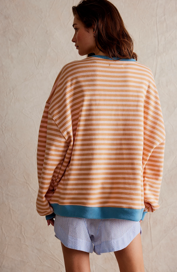 Women's Striped Oversized Jumper with Contrast Trim in Orange