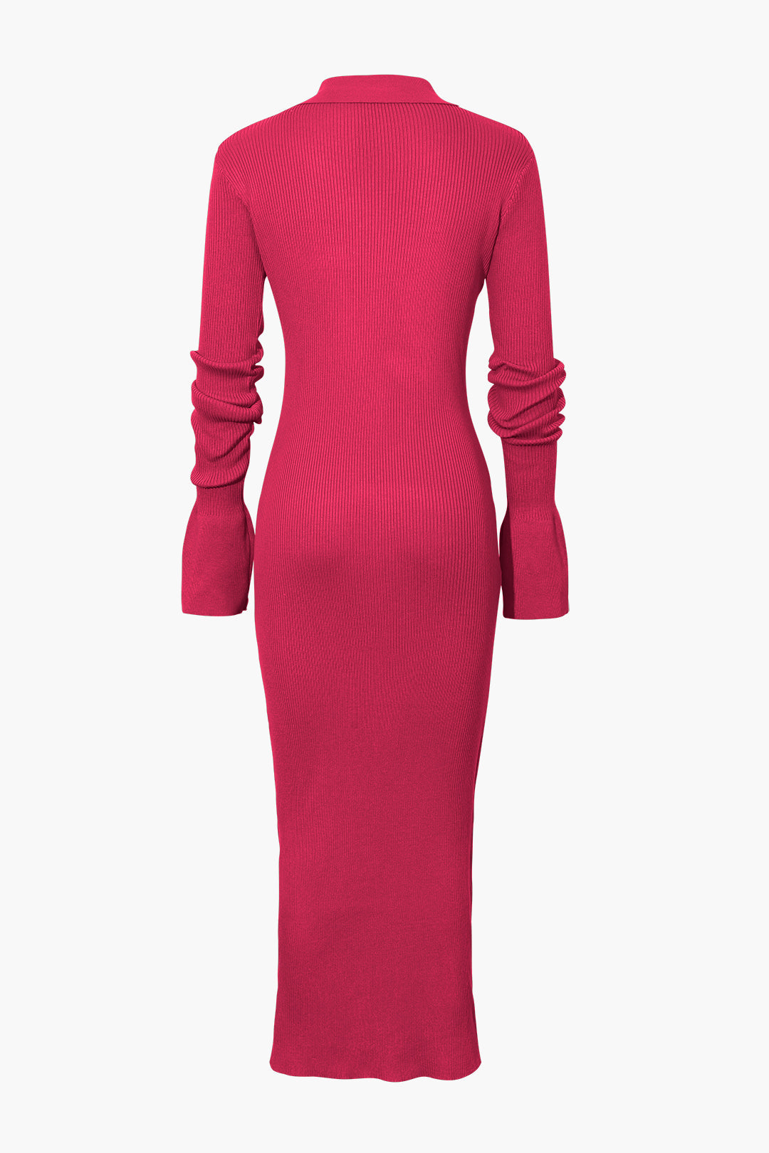 Women's Ribbed Knit Maxi Dress with Polo Collar and Button Front in Raspberry