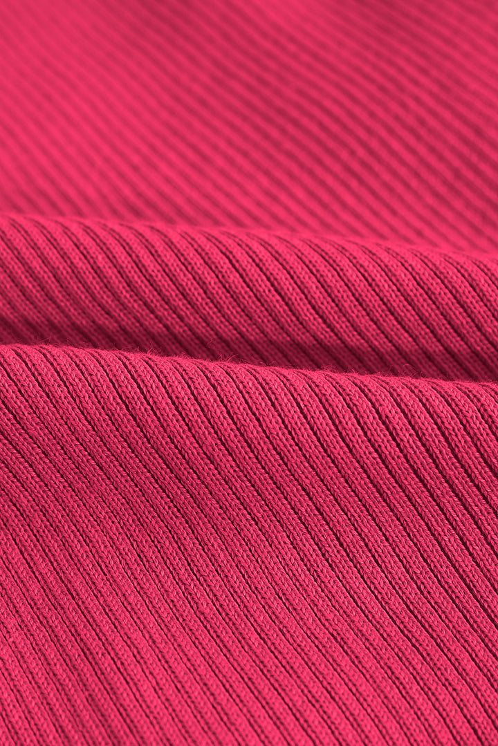 Women's Ribbed Knit Maxi Dress with Polo Collar and Button Front in Raspberry