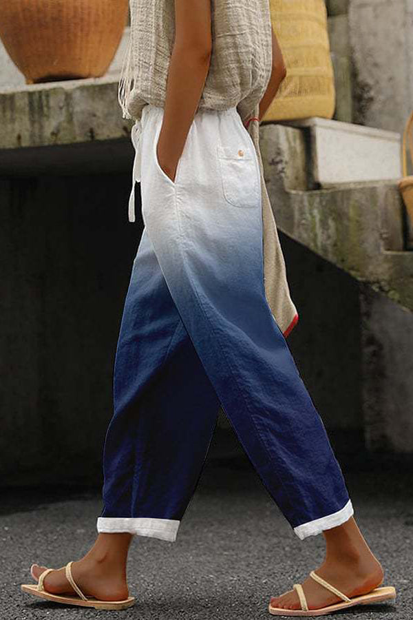 Women's 7/8 Wide-Leg Trousers with a Tie Waist in Navy