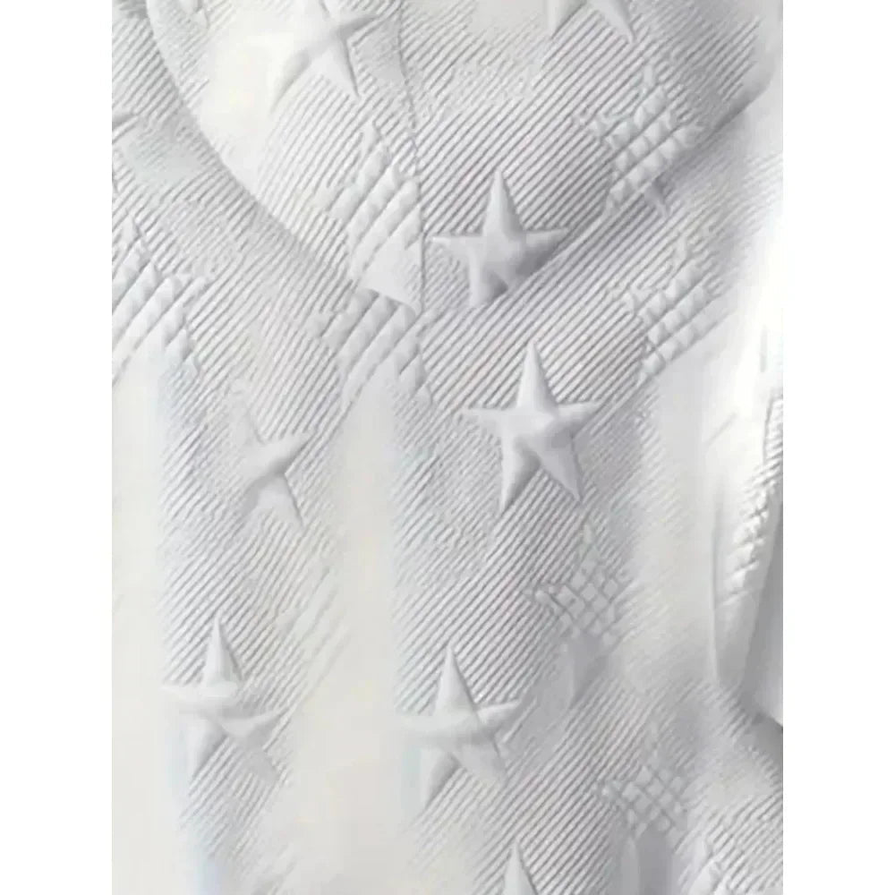 Women's Embossed Star Pattern Hoodie, Relaxed Fit in White