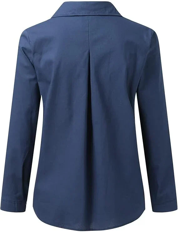 Women's Blue Relaxed-Fit Shirt with Full Button Placket in Blue