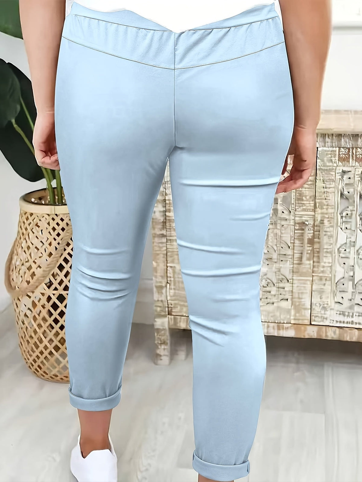 Women's Joggers with Tie Waist and Turn-Up Cuffs in Light Grey