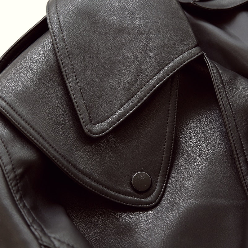Women's Cropped Jacket with Wide Lapels and Hem Belt in Black