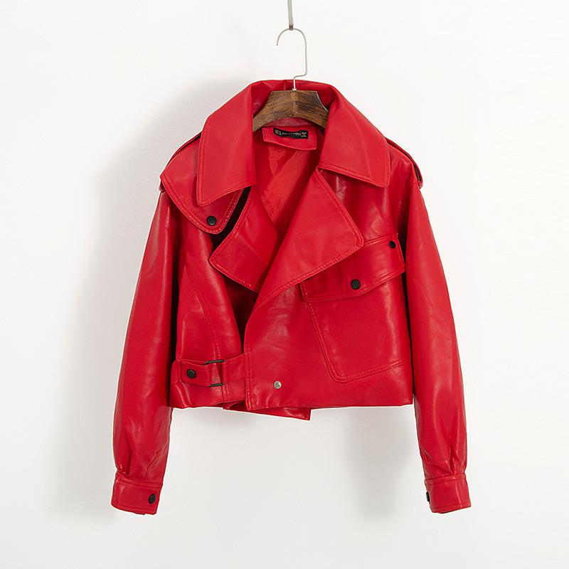 Women's Cropped Jacket with Wide Lapels and Hem Belt in Red