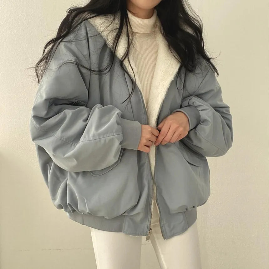Women's Reversible Bomber Jacket with Soft Lining and Zip in Blue