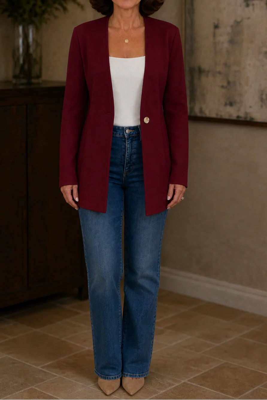 Women’s A-Line Blazer V-Neck Single-Button Closure in Pink 0