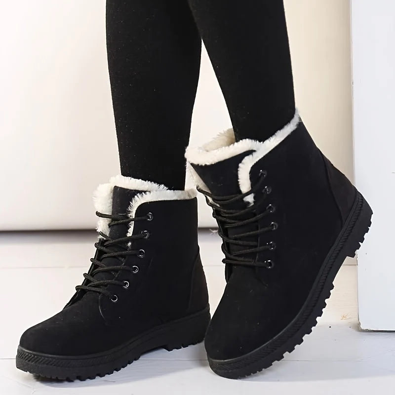 Women’s Black Ankle Boots Cozy Lace-Up Design 0