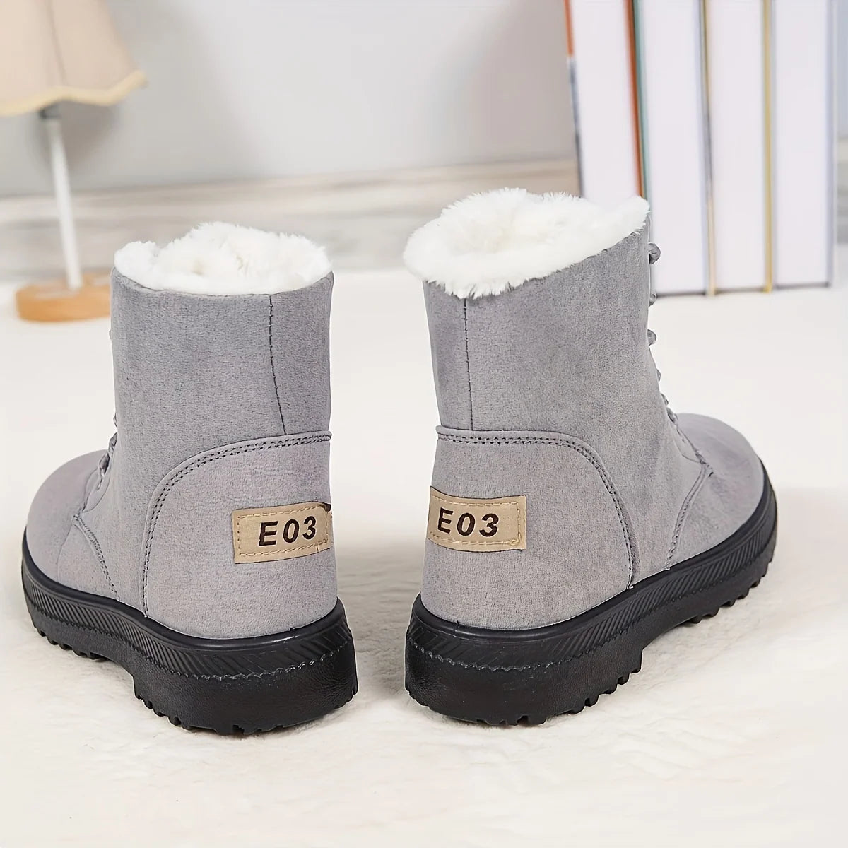 Women’s Black Ankle Boots Cozy Lace-Up Design 8