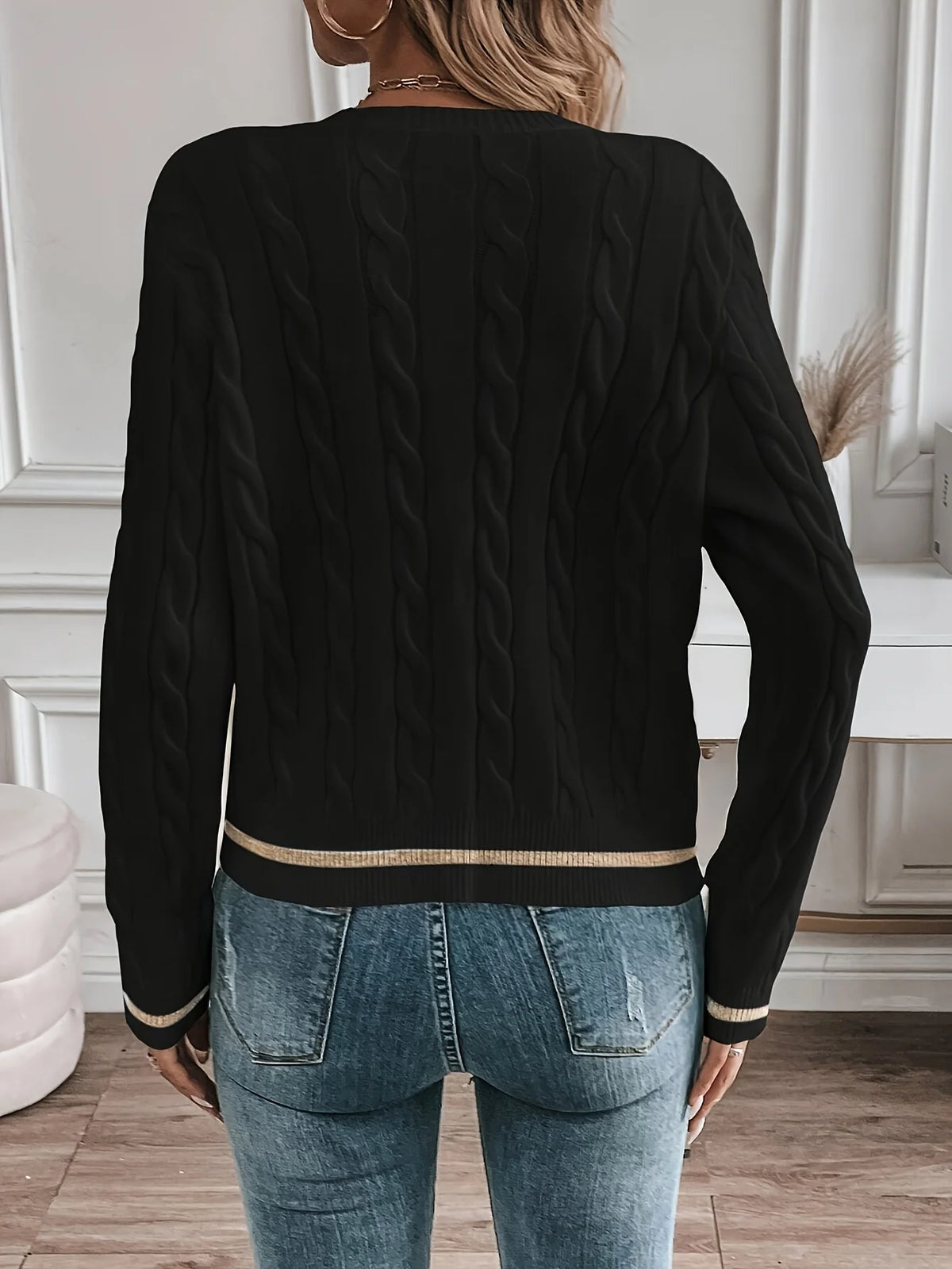 Women’s Cable-Knit Cardigan Refined Open Front Design 1