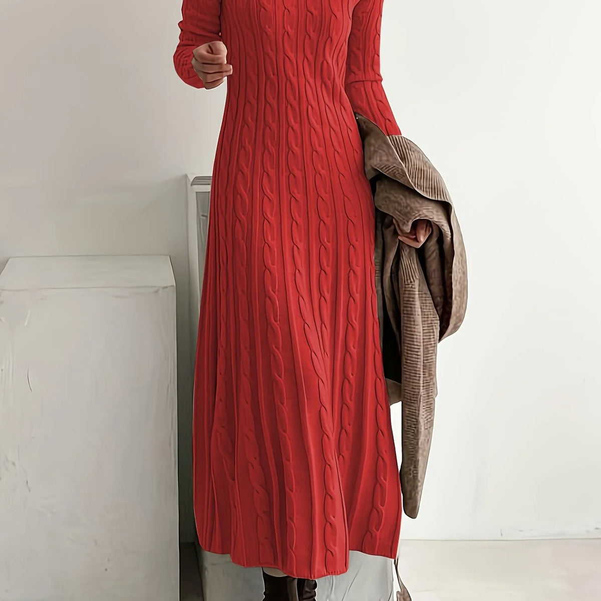 Women’s Cable-Knit Maxi Dress Long Sleeve Elegant Style 5