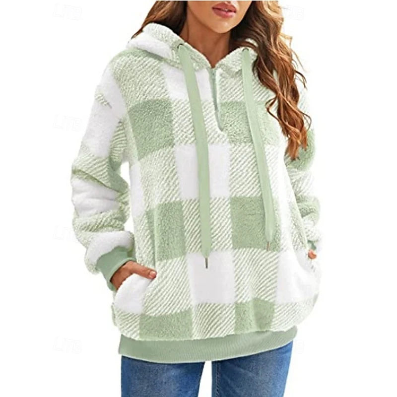 Women’s Checkered Hoodie Relaxed Fit Quarter-Zip Style 8