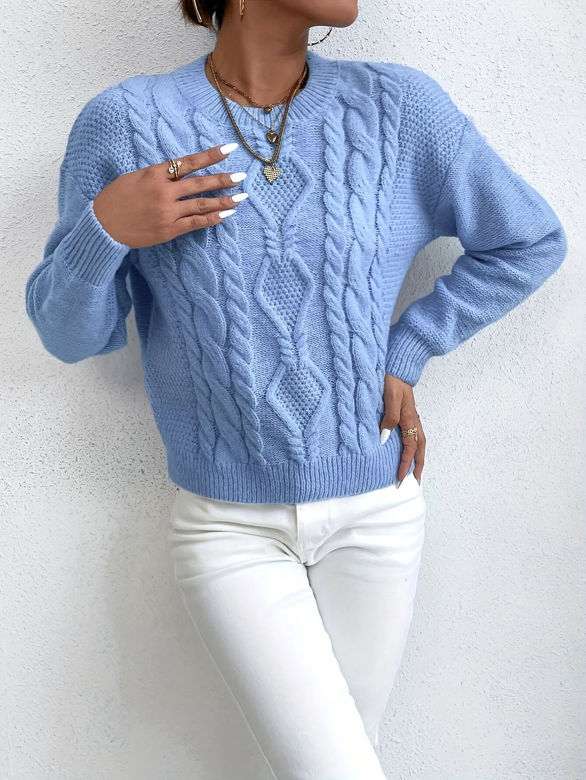 Women’s Chunky Cable-Knit Sweater Relaxed Fit Classic Design 8