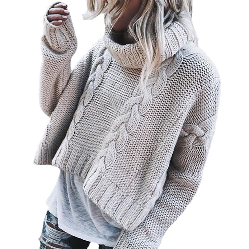 Women’s Chunky Knit Sweater High Collar Cable Design 5
