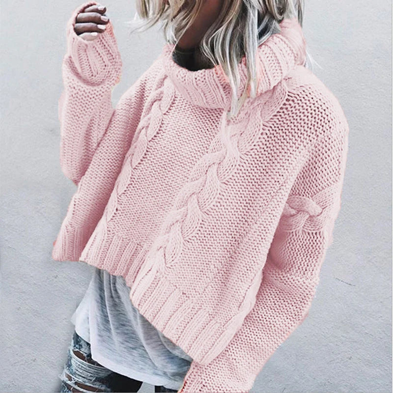 Women’s Chunky Knit Sweater High Collar Cable Design 8