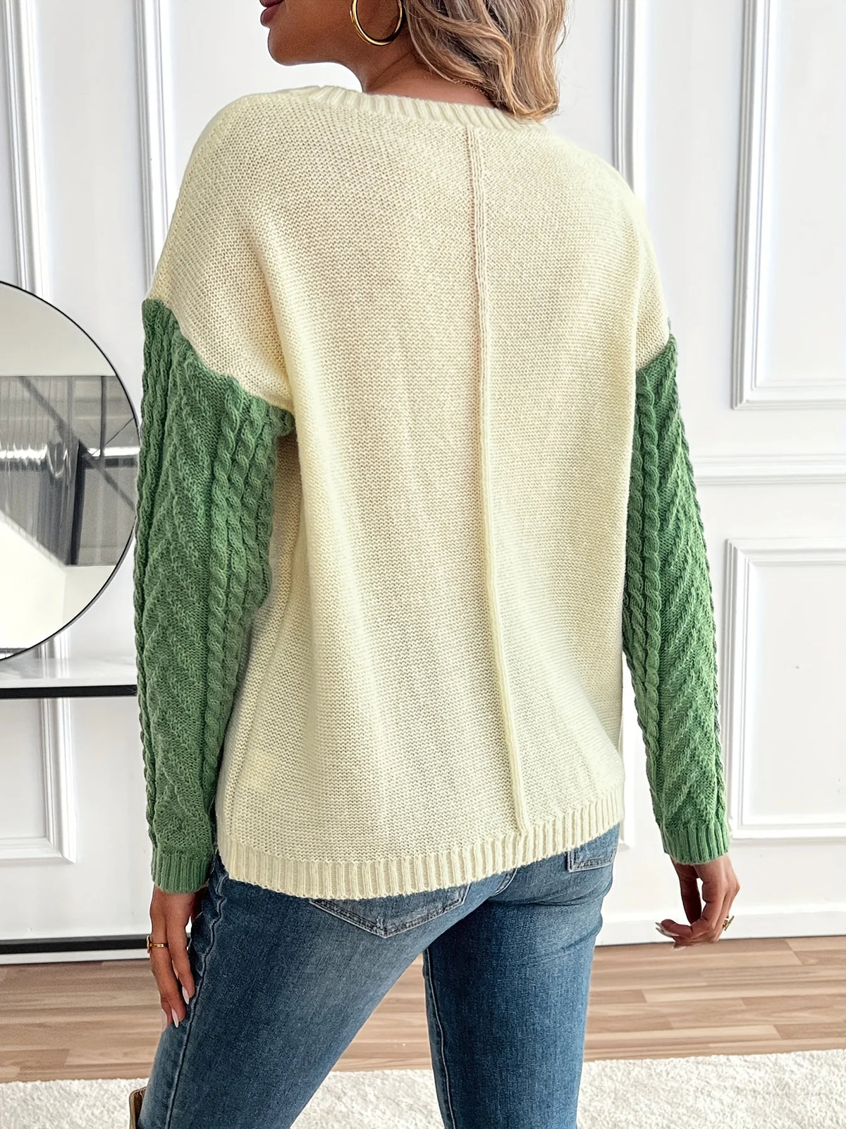 Women’s Color Block Cable Knit Sweater Relaxed Fit Design 2