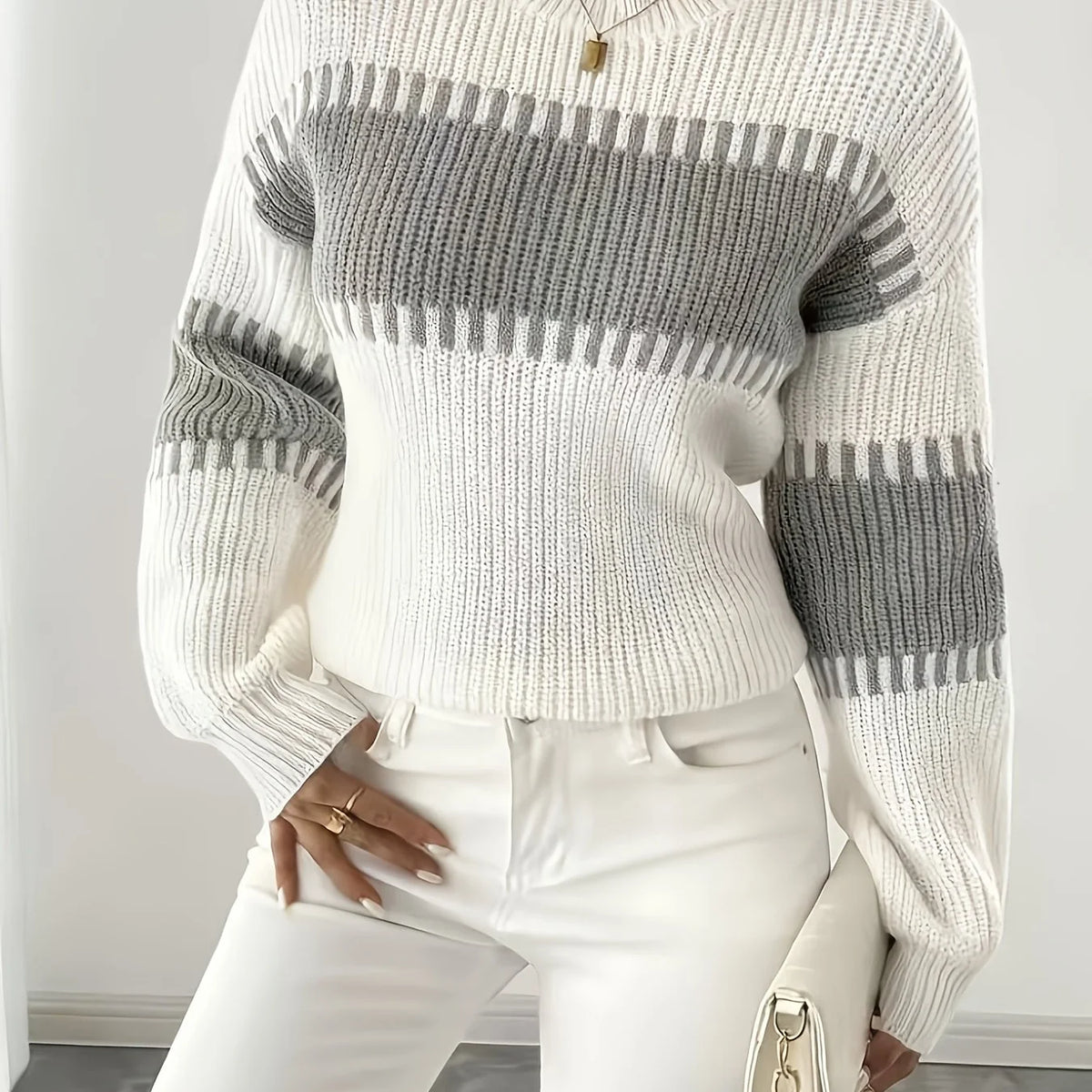 Women’s Colour-Block Striped Sweater Relaxed Fit Lightweight Design 0