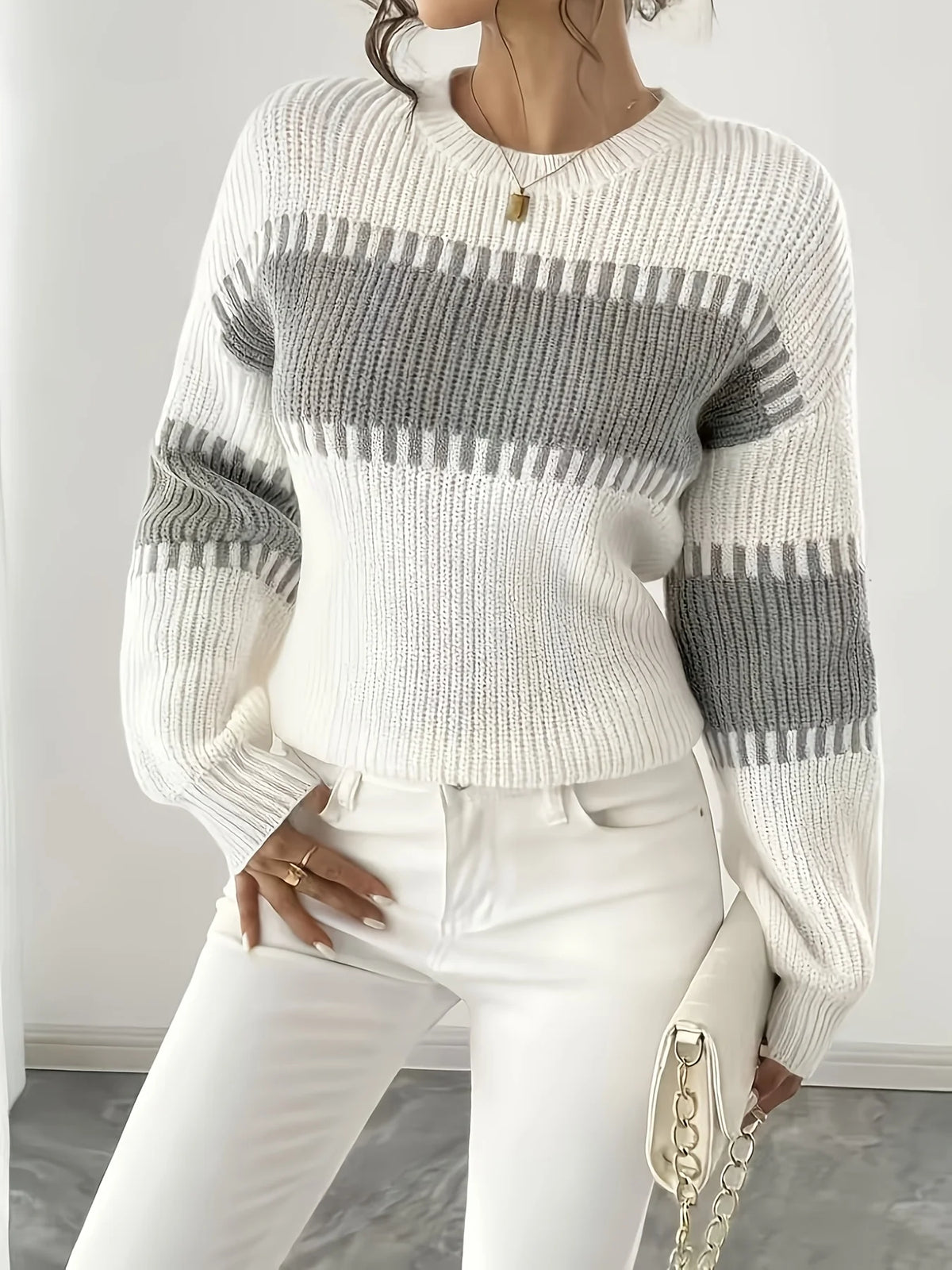Women’s Colour-Block Striped Sweater Relaxed Fit Lightweight Design 1