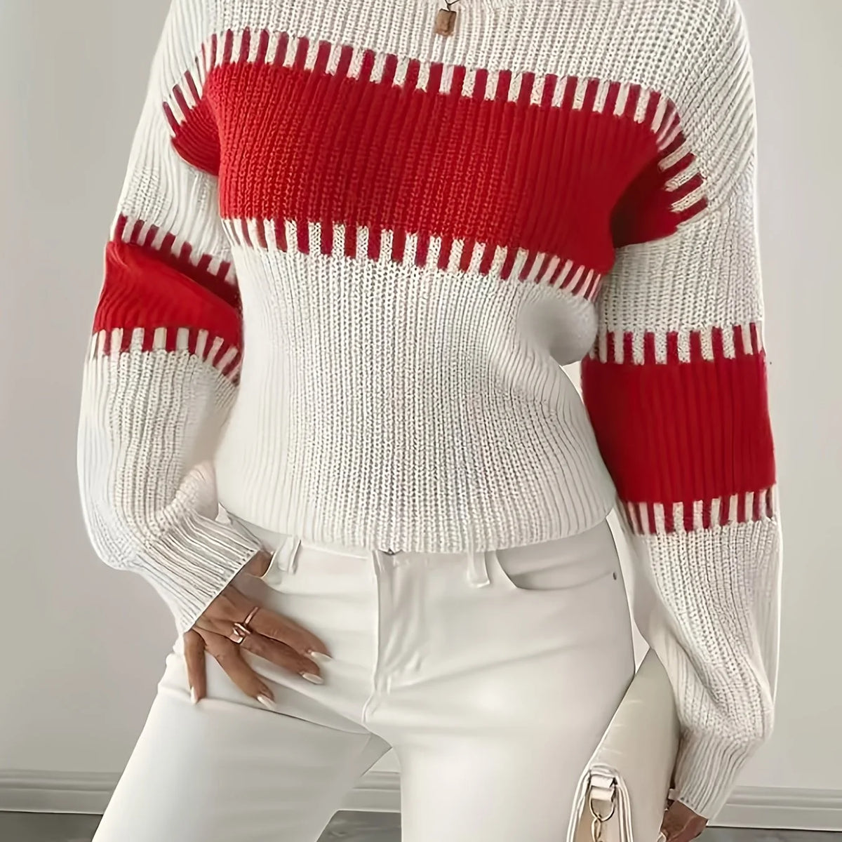 Women’s Colour-Block Striped Sweater Relaxed Fit Lightweight Design 10